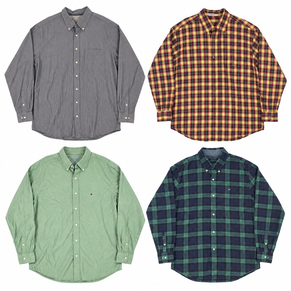 Mixed Brands Lot of 4 Men's XL Button-Down Shirts Tommy Hilfiger Old Navy Plaid